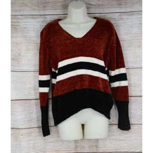 Special One Los Angeles Women's Size Large V-Neck Knit Sweater Red Black